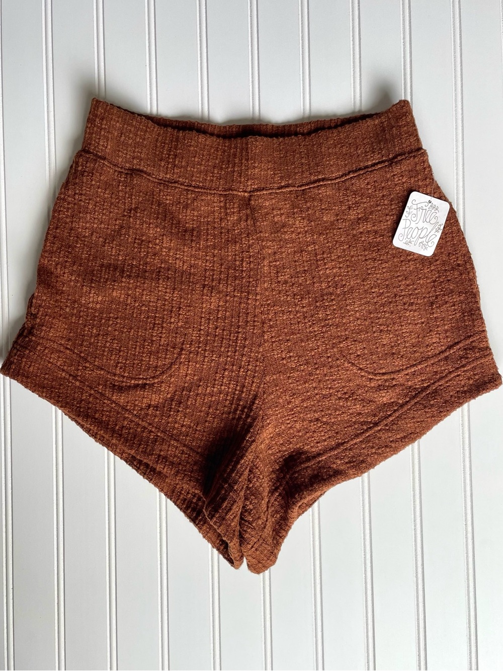 NEW Free People Beach High-Waist Sweater Knit Shorts with Pockets Brown Size S